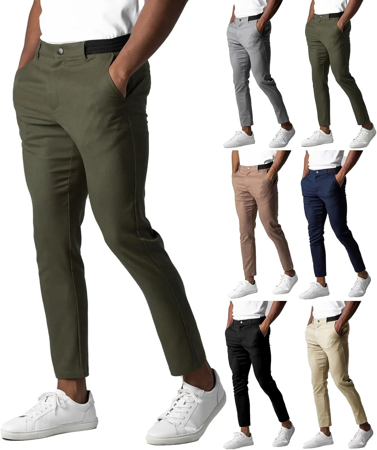 Men's Casual Stretch Pants Slim Fit Breathable Trouser Straight Legs Solid Color Pants Business Simple Comfy Trousers