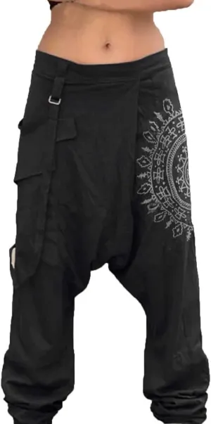 Mens Cotton Baggy Hippie Boho Gypsy Aladdin Yoga Harem Pants Casual Drop Crotch Trouser Elastic Waisted Yoga