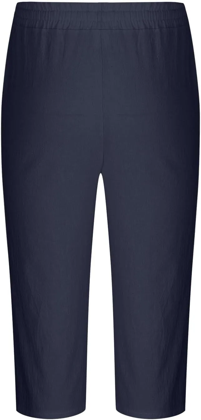 Mens Cotton Linen Capri Pants Relaxed Fit Casual Outdoor Pants with Pockets Breathable Solid Beach Capripants