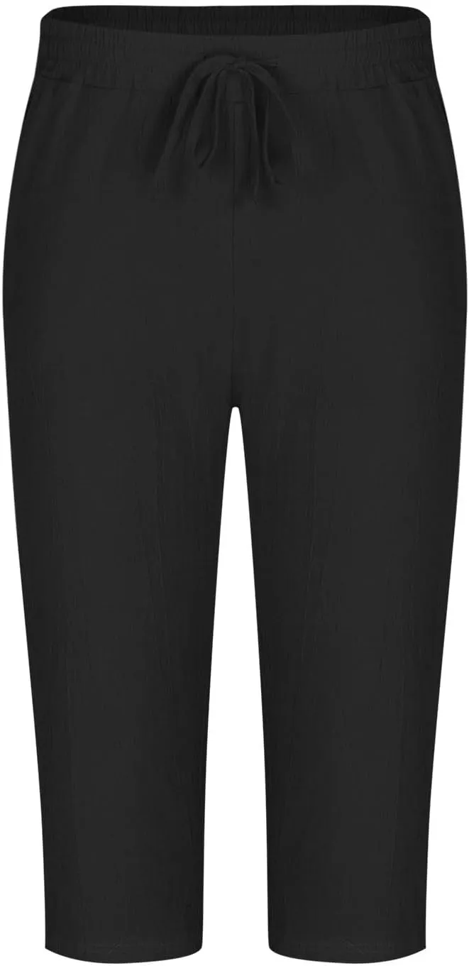 Mens Cotton Linen Capri Pants Relaxed Fit Casual Outdoor Pants with Pockets Breathable Solid Beach Capripants
