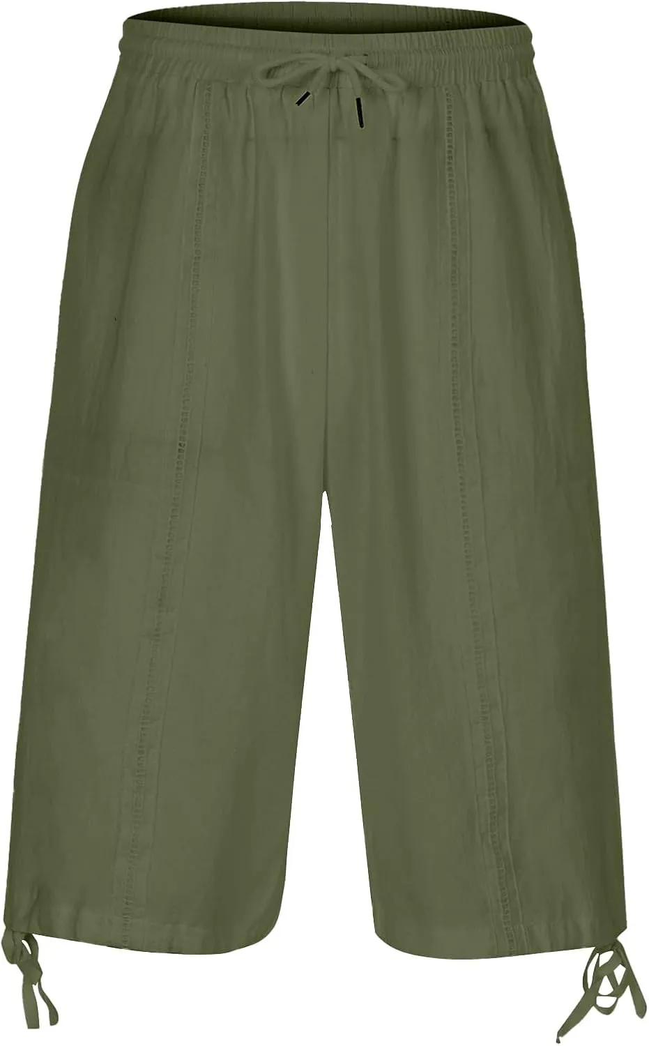 Men's Cotton Linen Lounge Shorts 3/4 Length Drawstring Waist Baggy Capri Pants for Summer Casual Sport