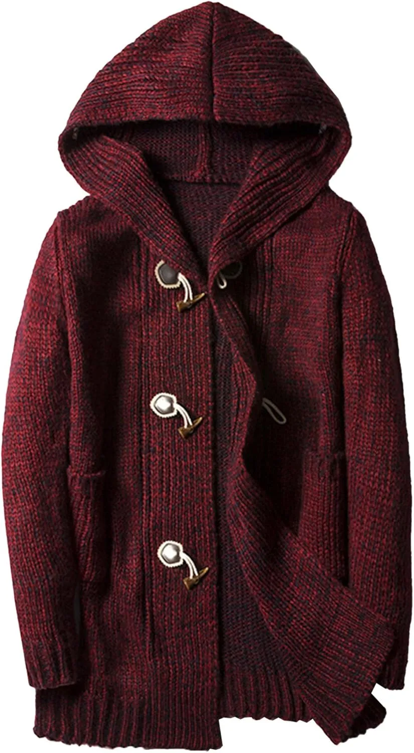 Men's Cozy Cardigan for Autumn Winter Fashion Loose Warm Knit Cardigan Long Button Down Hooded Cardigan