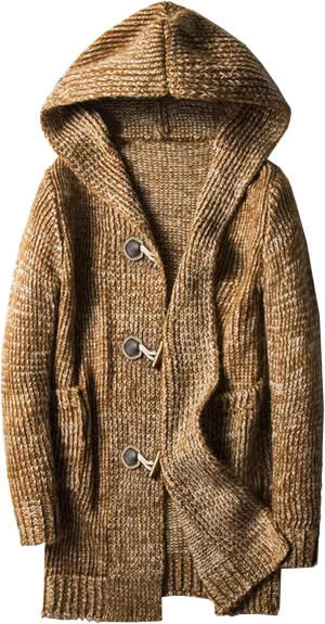 Men's Cozy Cardigan for Autumn Winter Fashion Loose Warm Knit Cardigan Long Button Down Hooded Cardigan