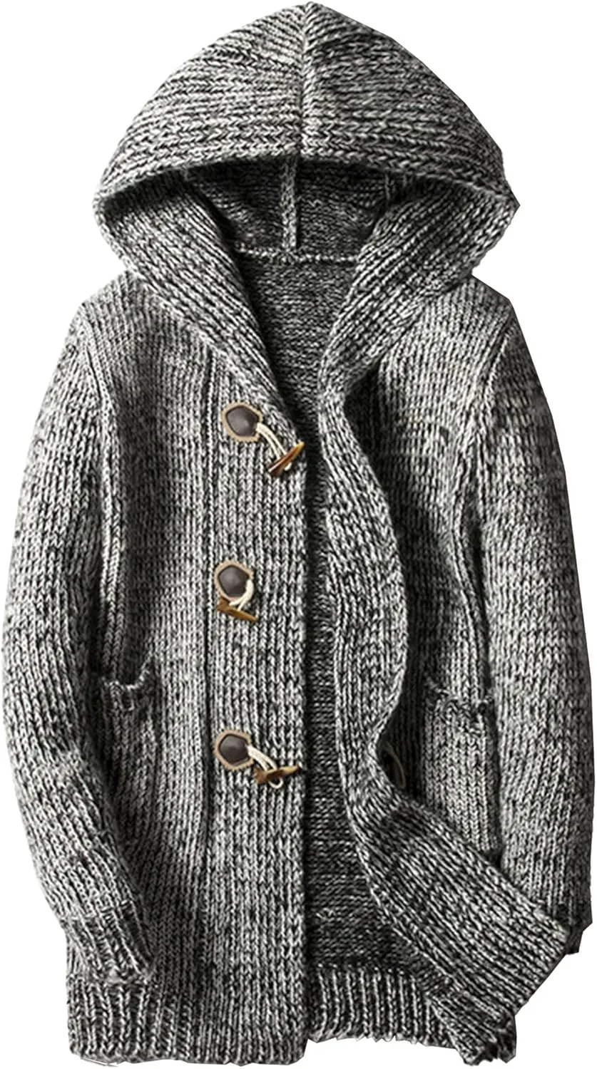 Men's Cozy Cardigan for Autumn Winter Fashion Loose Warm Knit Cardigan Long Button Down Hooded Cardigan
