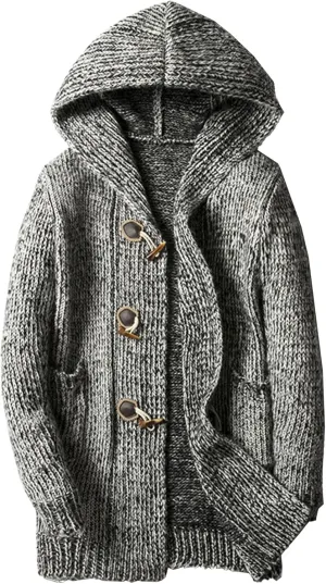 Men's Cozy Cardigan for Autumn Winter Fashion Loose Warm Knit Cardigan Long Button Down Hooded Cardigan