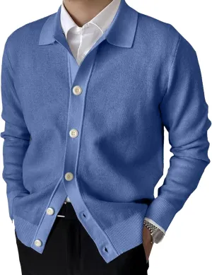 Men's Daily Temperament Button Down Knit Cardigan Fashion Patchwork Cardigan Lightweight V-Neck Thin Knitted Cardigan