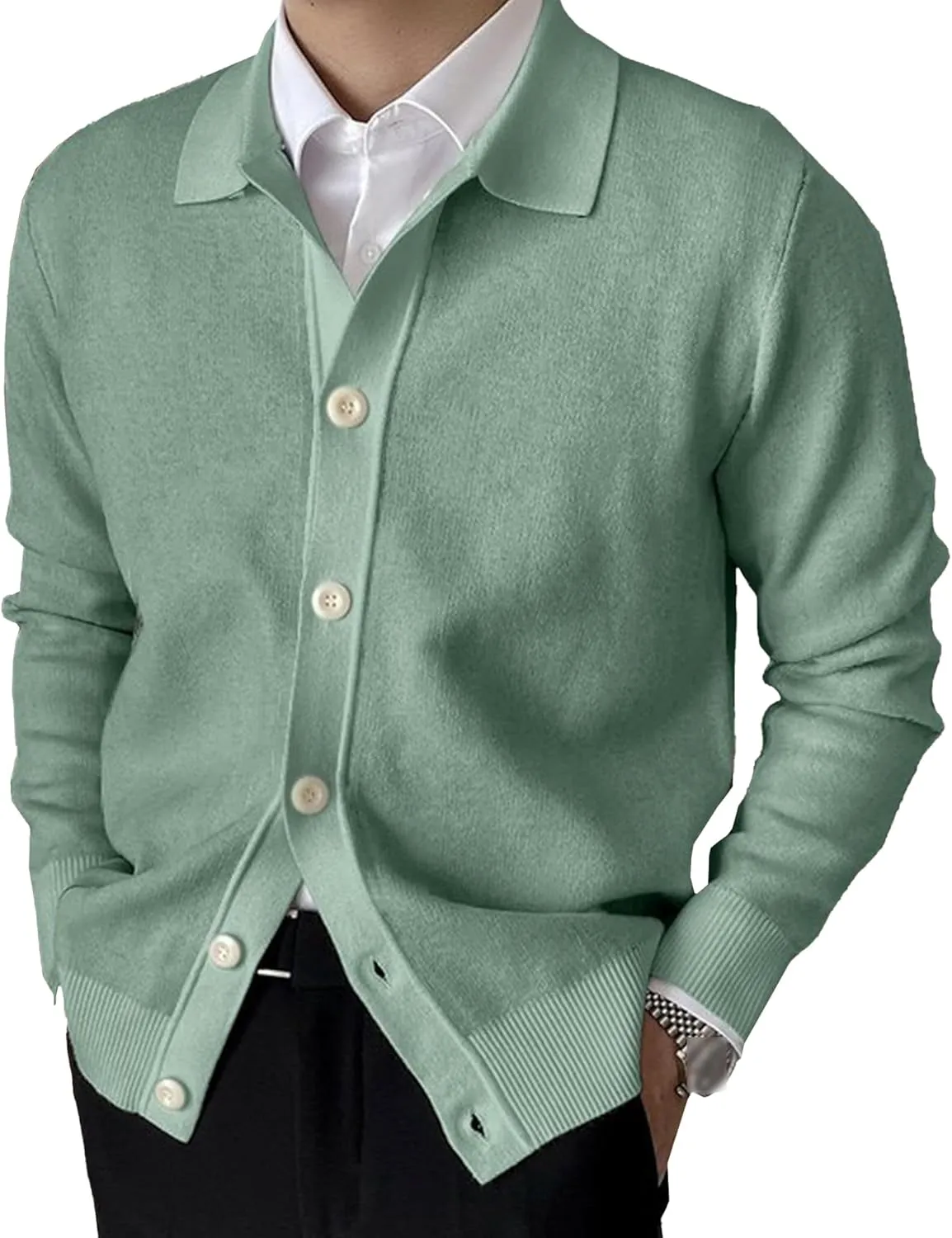 Men's Daily Temperament Button Down Knit Cardigan Fashion Patchwork Cardigan Lightweight V-Neck Thin Knitted Cardigan