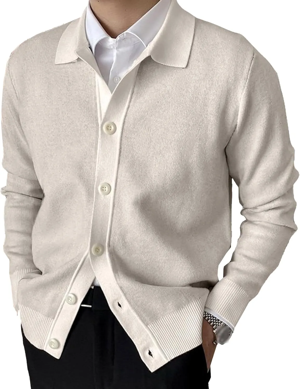 Men's Daily Temperament Button Down Knit Cardigan Fashion Patchwork Cardigan Lightweight V-Neck Thin Knitted Cardigan