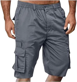 Mens Elastic Waist Cargo Shorts 2024 Summer Casual Bermuda Shorts with Multi Pocket Casual Short Pants Trendy Shorts