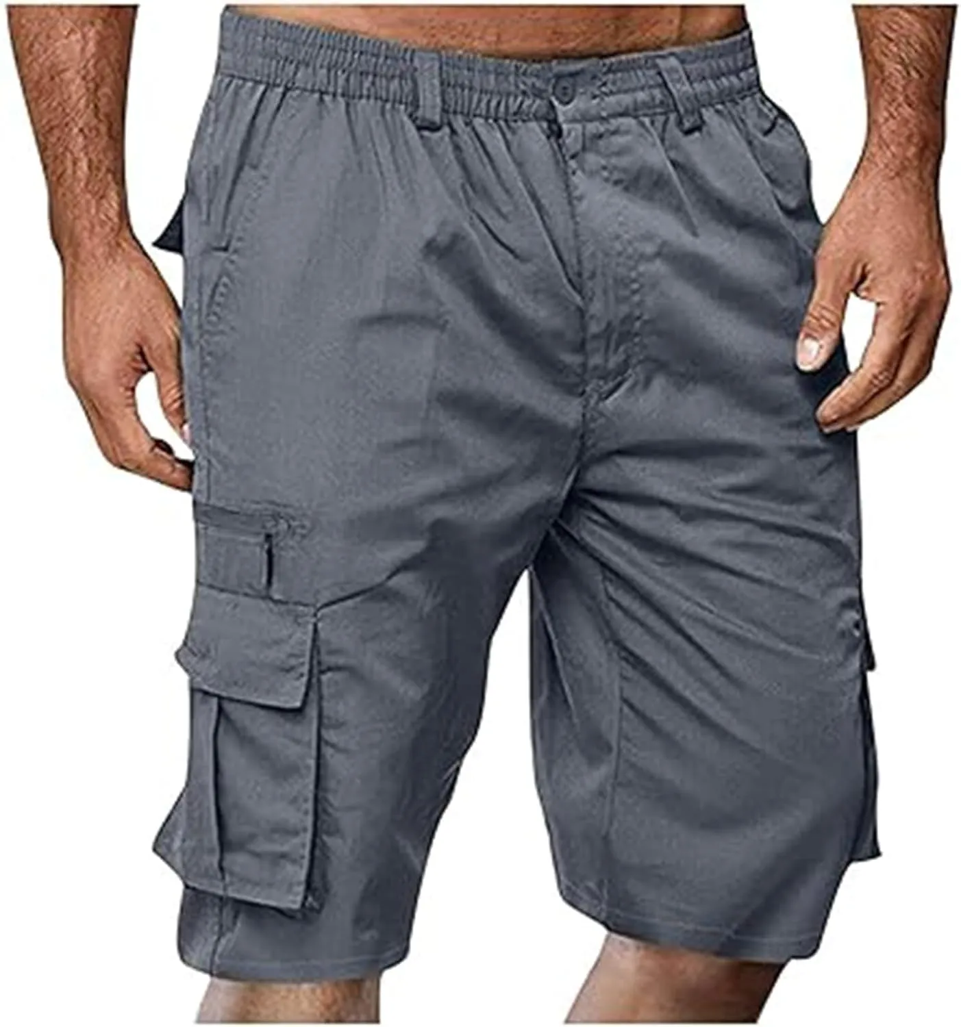 Mens Elastic Waist Cargo Shorts 2024 Summer Casual Bermuda Shorts with Multi Pocket Casual Short Pants Trendy Shorts