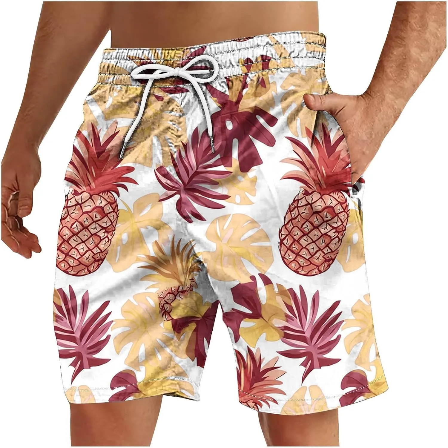 Men's Flower Flat Front Beach Shorts Casual Aloha Hawaiian Shorts Quick Dry Swim Trunks Summer Surf Board Shorts
