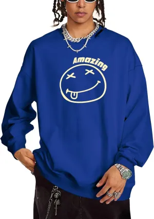Men's Graphic Printed Crewneck Sweatshirts Oversized Pullover Drop Shoulder Long Sleeve Casual T-shirts Tops