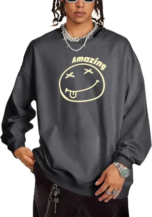 Men's Graphic Printed Crewneck Sweatshirts Oversized Pullover Drop Shoulder Long Sleeve Casual T-shirts Tops