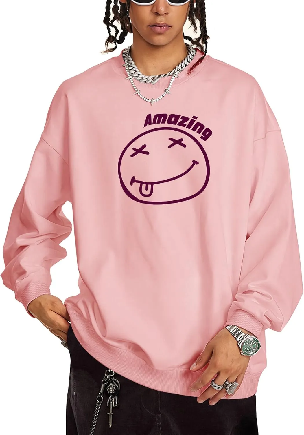 Men's Graphic Printed Crewneck Sweatshirts Oversized Pullover Drop Shoulder Long Sleeve Casual T-shirts Tops
