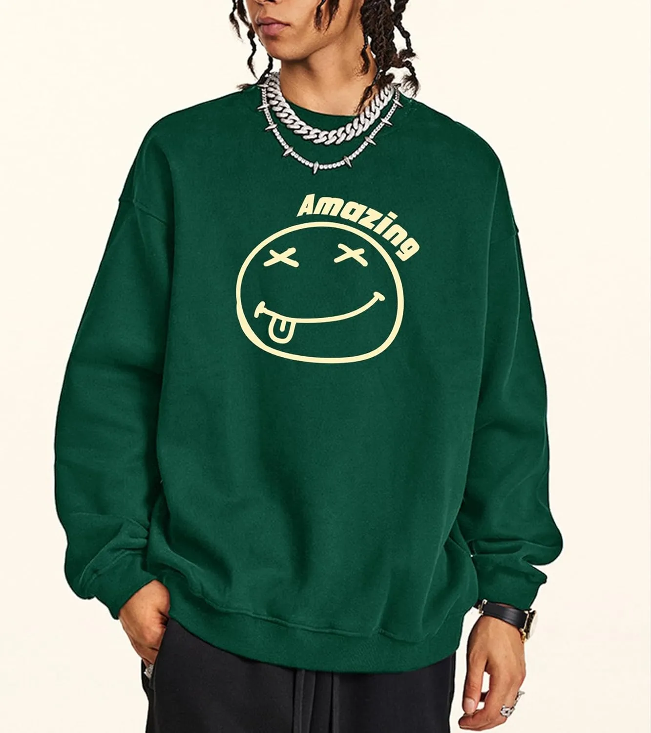 Men's Graphic Printed Crewneck Sweatshirts Oversized Pullover Drop Shoulder Long Sleeve Casual T-shirts Tops