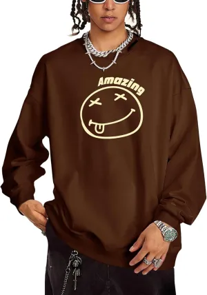Men's Graphic Printed Crewneck Sweatshirts Oversized Pullover Drop Shoulder Long Sleeve Casual T-shirts Tops