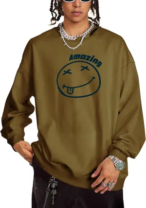 Men's Graphic Printed Crewneck Sweatshirts Oversized Pullover Drop Shoulder Long Sleeve Casual T-shirts Tops