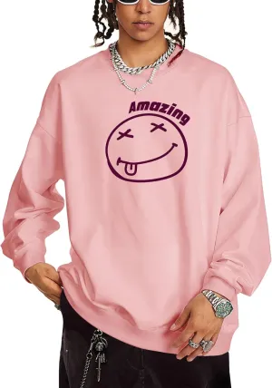 Men's Graphic Printed Crewneck Sweatshirts Oversized Pullover Drop Shoulder Long Sleeve Casual T-shirts Tops