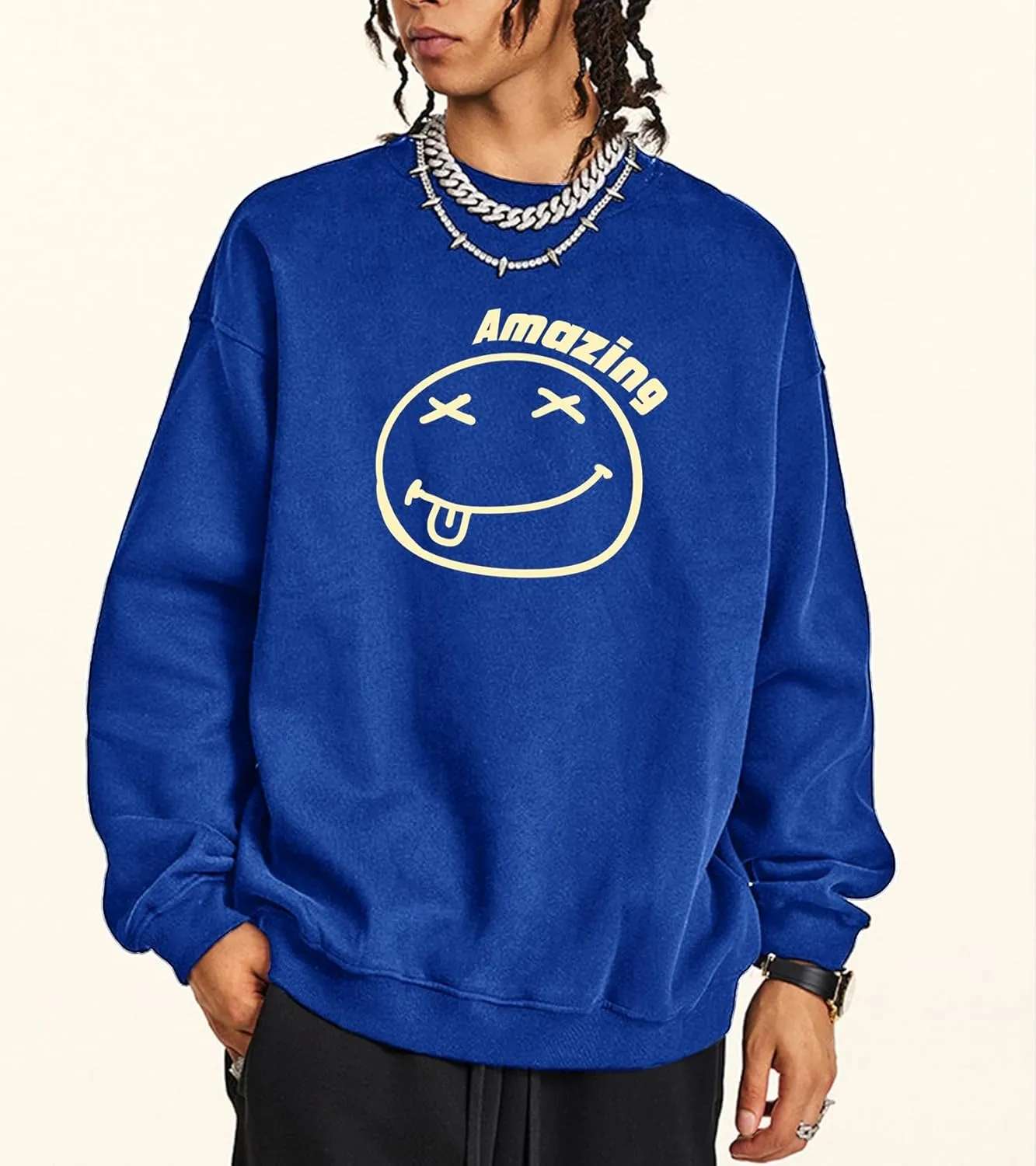 Men's Graphic Printed Crewneck Sweatshirts Oversized Pullover Drop Shoulder Long Sleeve Casual T-shirts Tops
