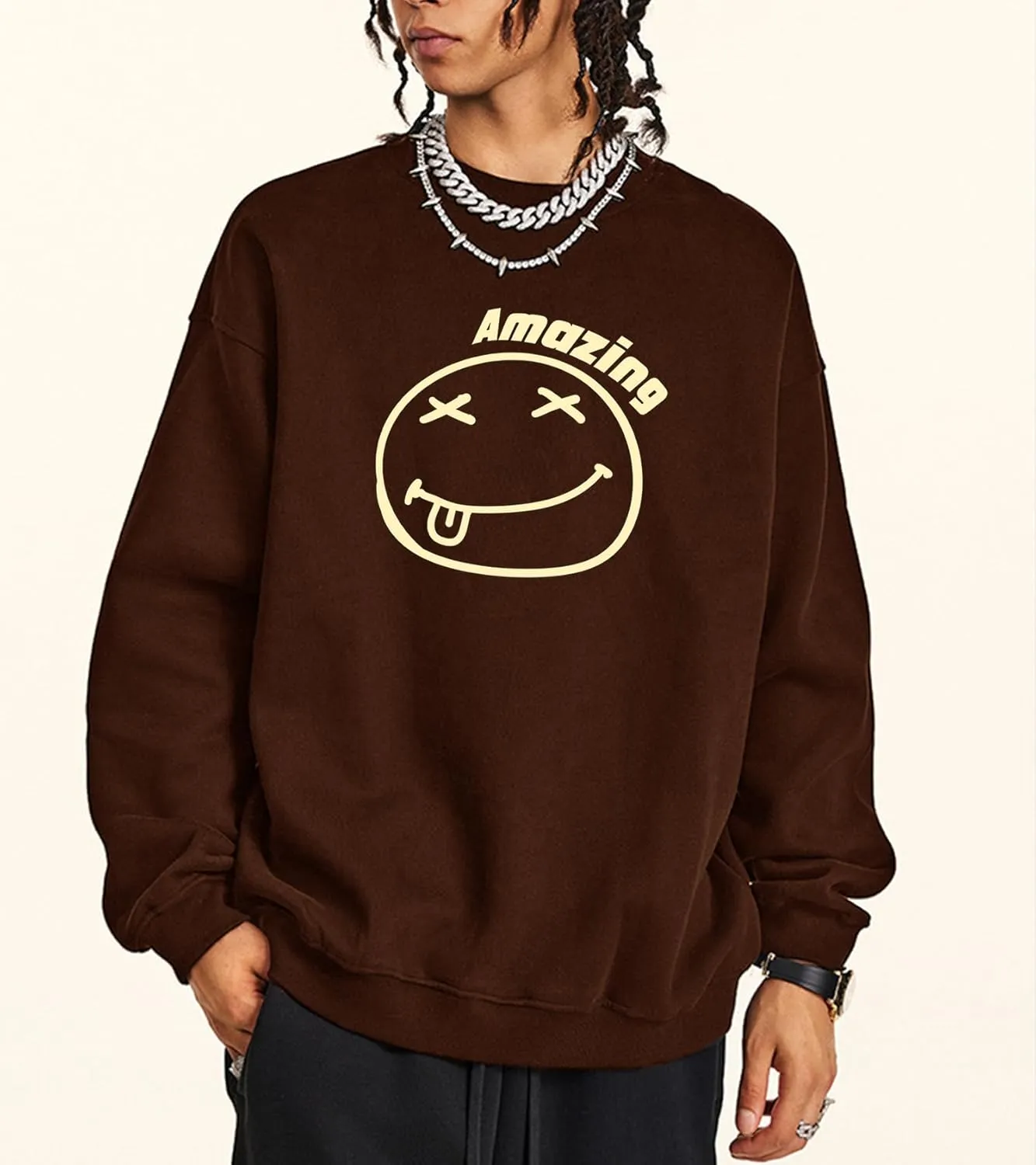 Men's Graphic Printed Crewneck Sweatshirts Oversized Pullover Drop Shoulder Long Sleeve Casual T-shirts Tops