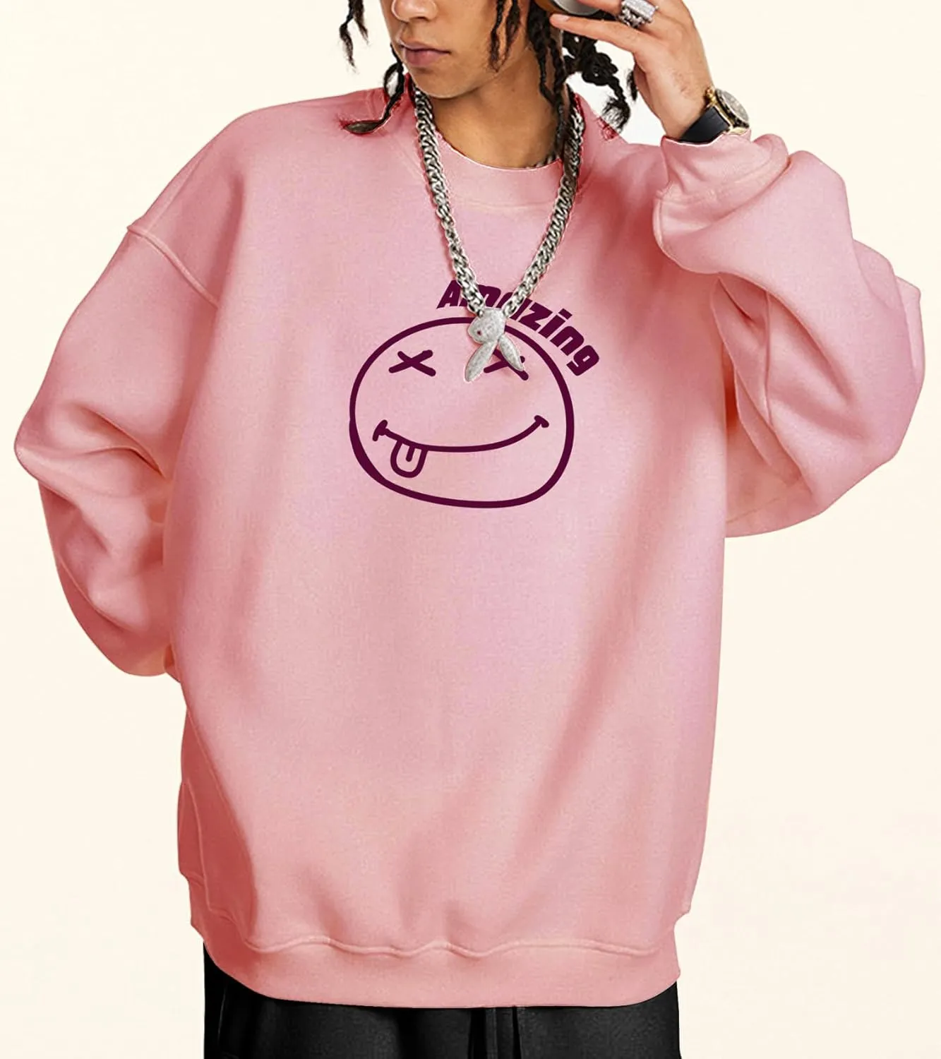 Men's Graphic Printed Crewneck Sweatshirts Oversized Pullover Drop Shoulder Long Sleeve Casual T-shirts Tops