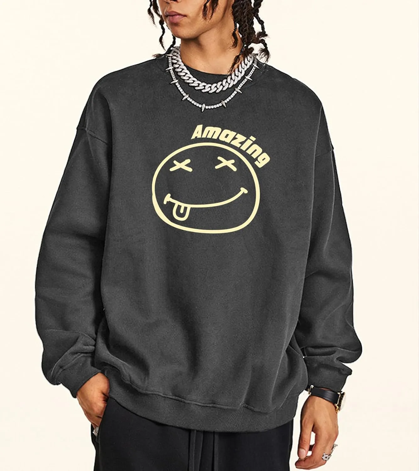 Men's Graphic Printed Crewneck Sweatshirts Oversized Pullover Drop Shoulder Long Sleeve Casual T-shirts Tops