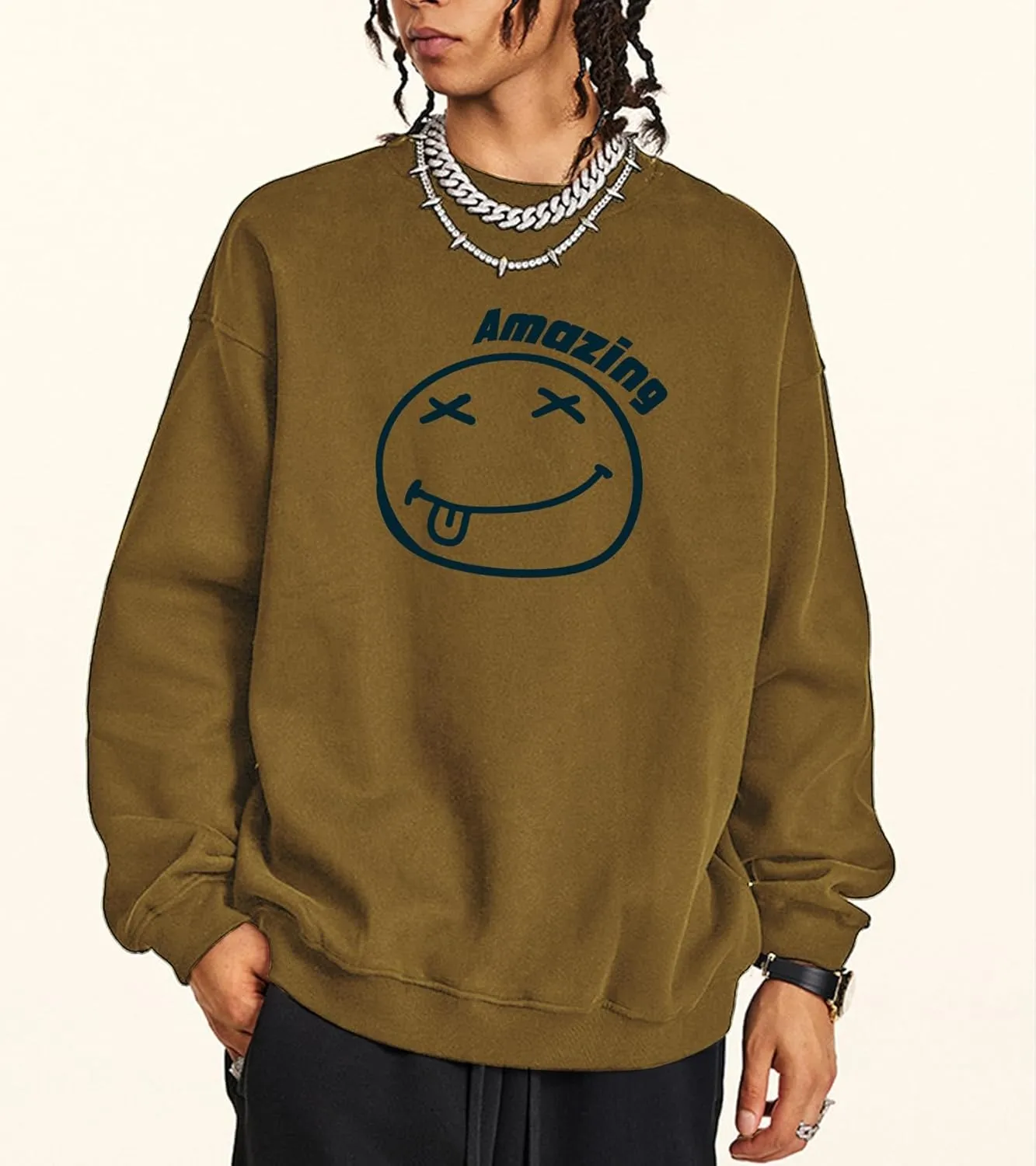 Men's Graphic Printed Crewneck Sweatshirts Oversized Pullover Drop Shoulder Long Sleeve Casual T-shirts Tops