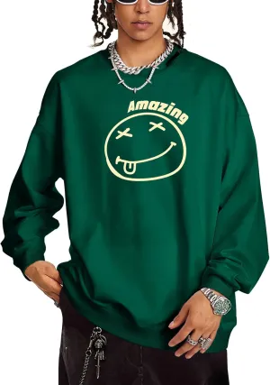 Men's Graphic Printed Crewneck Sweatshirts Oversized Pullover Drop Shoulder Long Sleeve Casual T-shirts Tops