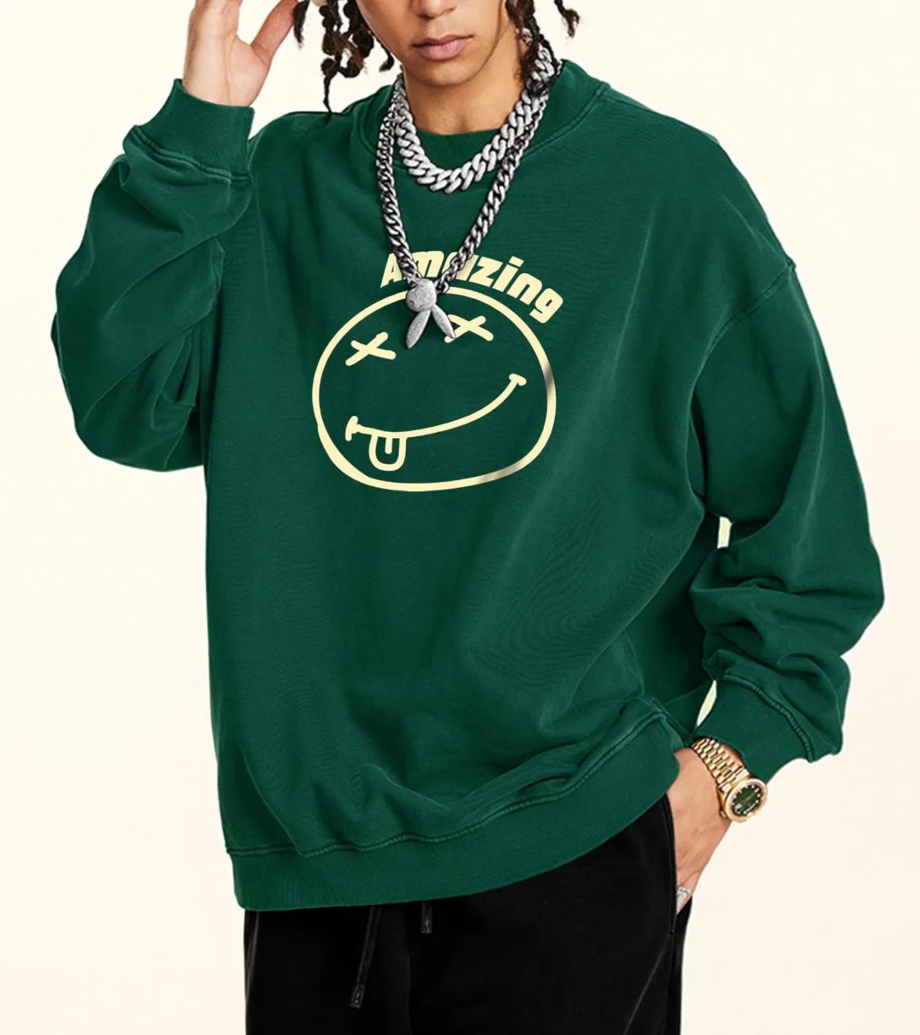 Men's Graphic Printed Crewneck Sweatshirts Oversized Pullover Drop Shoulder Long Sleeve Casual T-shirts Tops