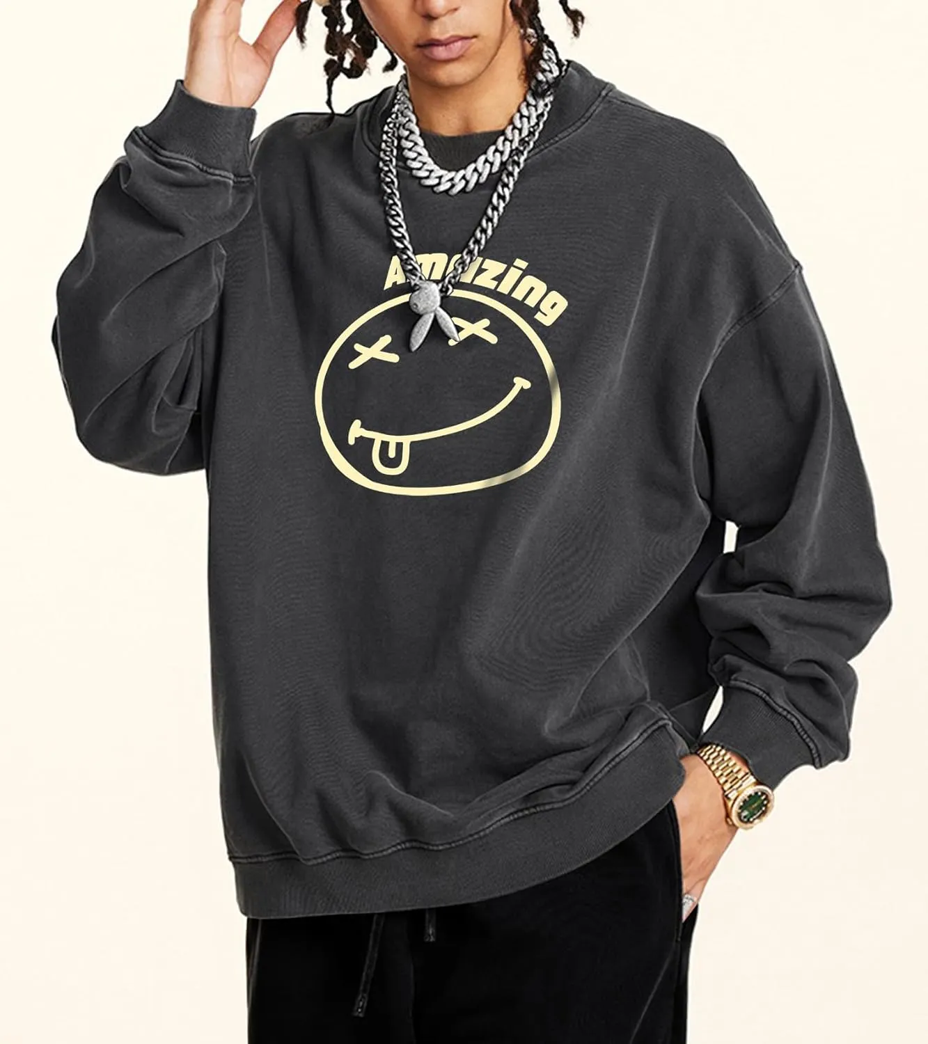 Men's Graphic Printed Crewneck Sweatshirts Oversized Pullover Drop Shoulder Long Sleeve Casual T-shirts Tops