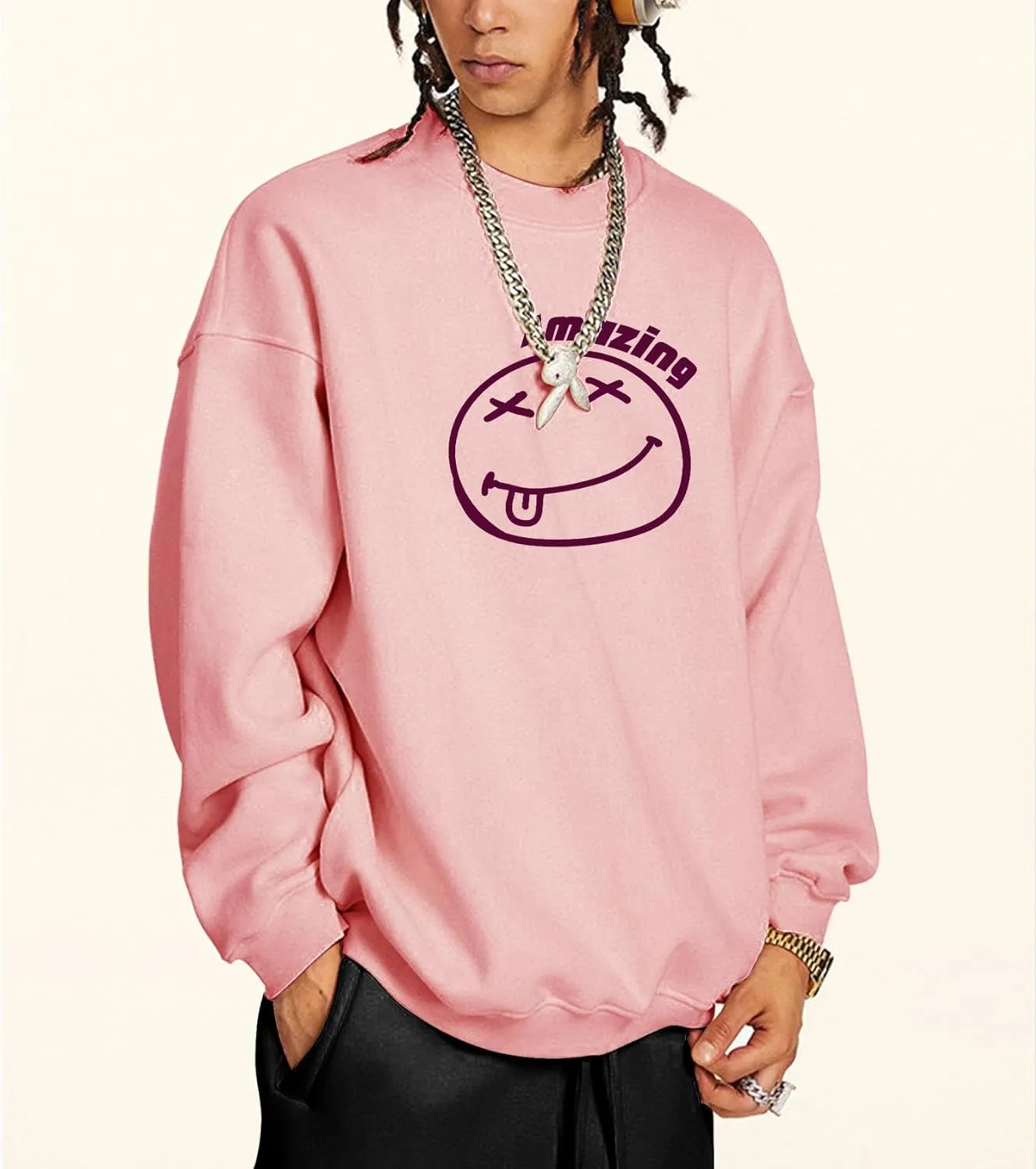 Men's Graphic Printed Crewneck Sweatshirts Oversized Pullover Drop Shoulder Long Sleeve Casual T-shirts Tops