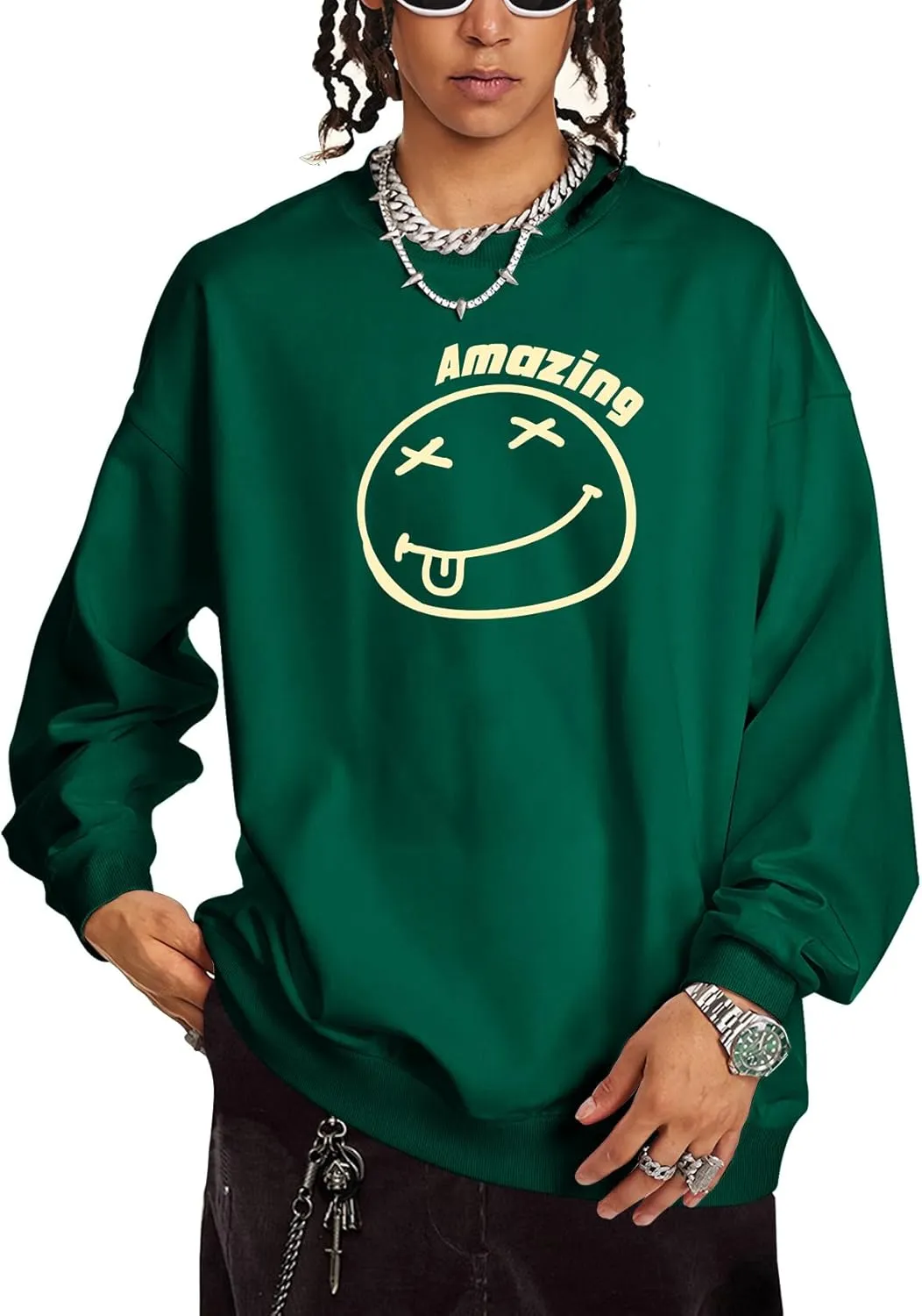 Men's Graphic Printed Crewneck Sweatshirts Oversized Pullover Drop Shoulder Long Sleeve Casual T-shirts Tops
