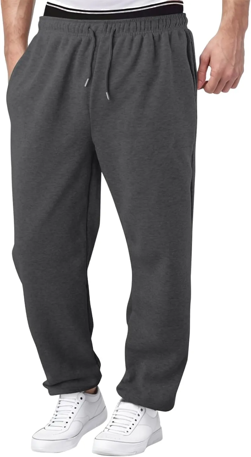 Mens Heavyweight Baggy Elastic Waist Drawstring Sweatpants Fleece Cargo Sweatpants with Pockets Joggers Trousers