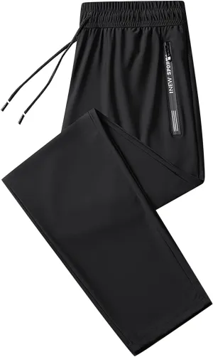 Men's Iced Active Beeswan Pants Breathable Ultra Stretch Comfy Ice Silk Pants Quick Drying Loose-Fit Travel Trousers