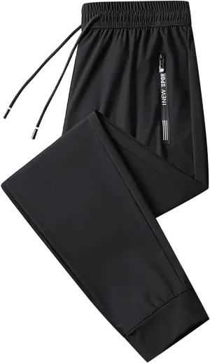 Men's Iced Active Beeswan Pants Breathable Ultra Stretch Comfy Ice Silk Pants Quick Drying Loose-Fit Travel Trousers
