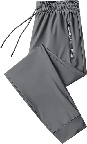 Men's Iced Active Beeswan Pants Breathable Ultra Stretch Comfy Ice Silk Pants Quick Drying Loose-Fit Travel Trousers