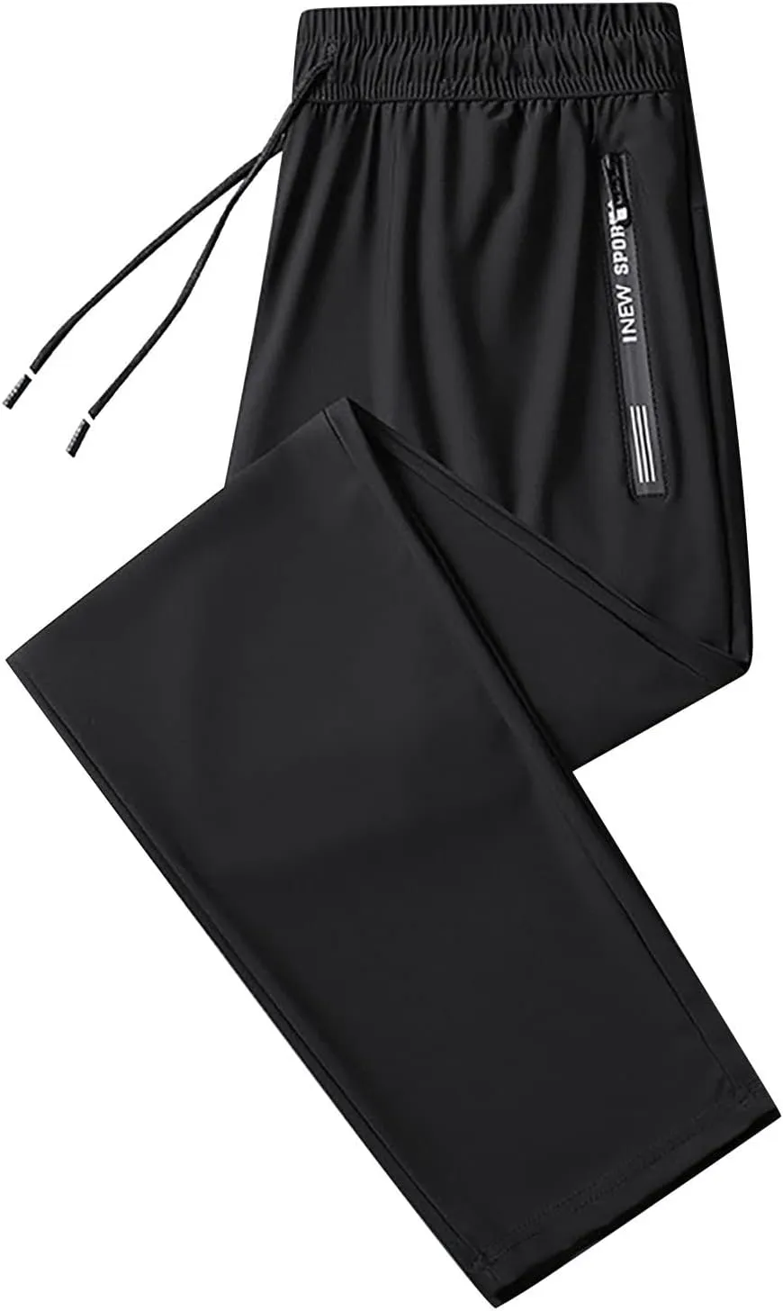 Men's Iced Active Beeswan Pants Breathable Ultra Stretch Comfy Ice Silk Pants Quick Drying Loose-Fit Travel Trousers