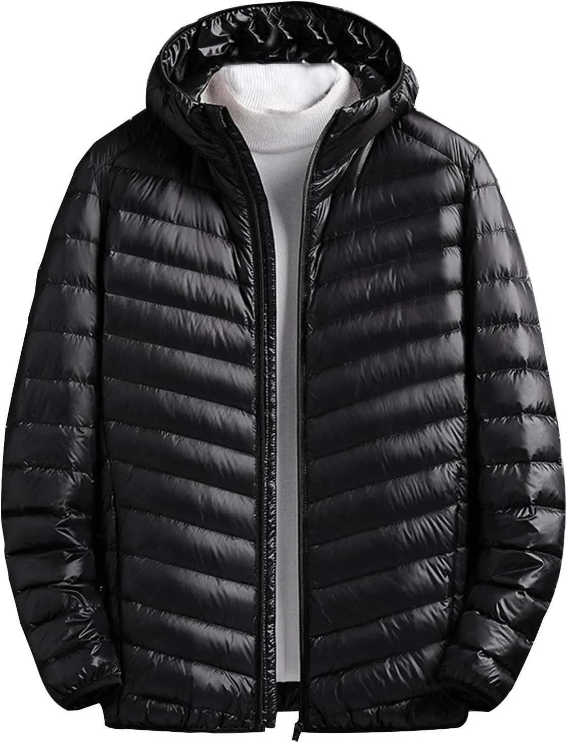 Mens Insulated Jacket Hiking Puffer Down Jacket Lightweight Down Jacket Winter Travel Jacket Plus Size Hooded Jacket