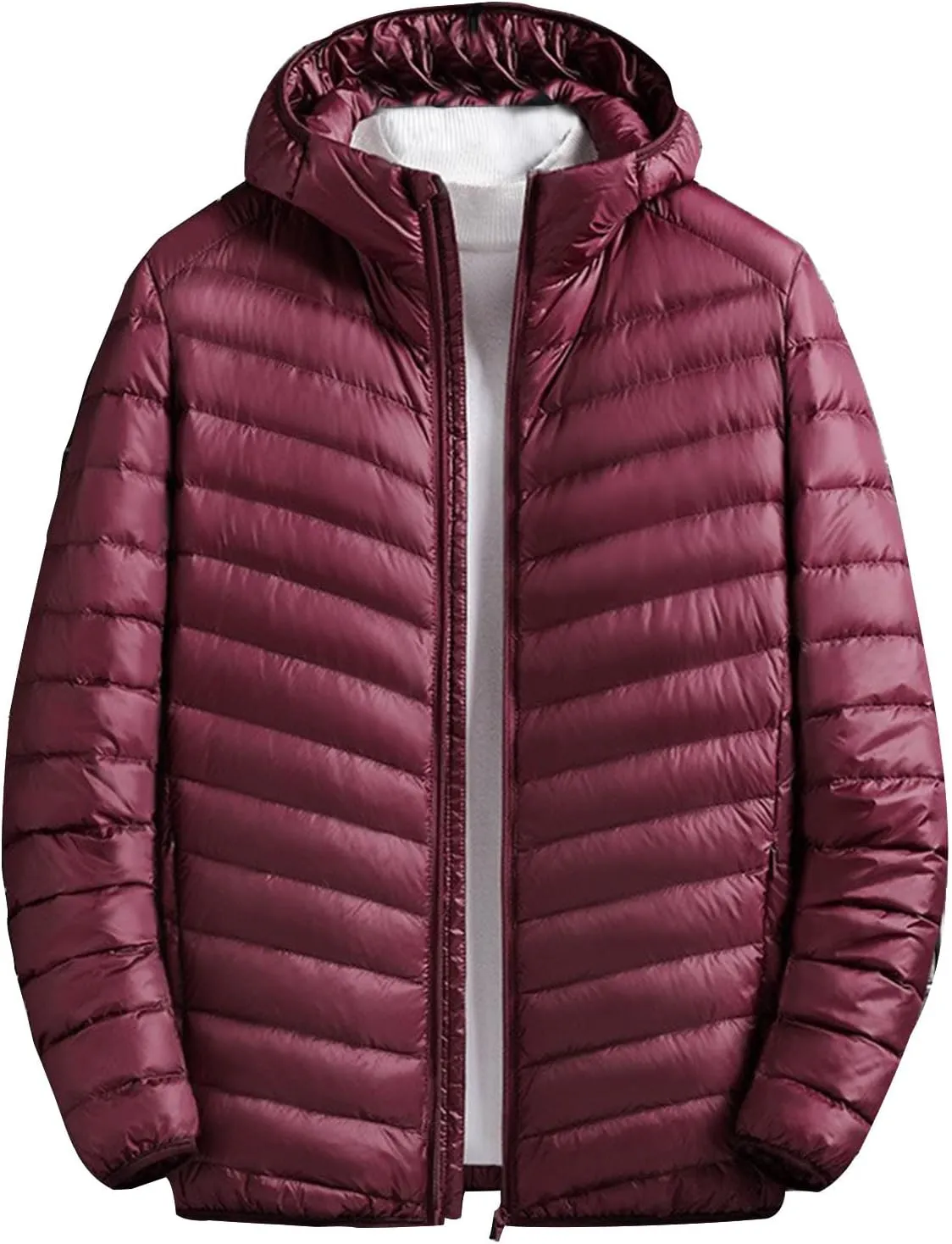 Mens Insulated Jacket Hiking Puffer Down Jacket Lightweight Down Jacket Winter Travel Jacket Plus Size Hooded Jacket