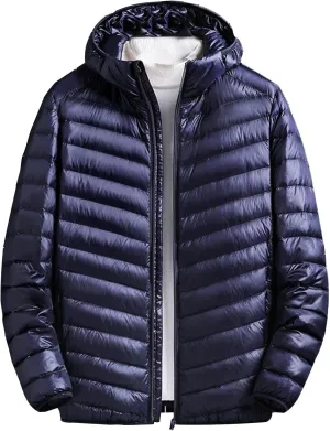 Mens Insulated Jacket Hiking Puffer Down Jacket Lightweight Down Jacket Winter Travel Jacket Plus Size Hooded Jacket