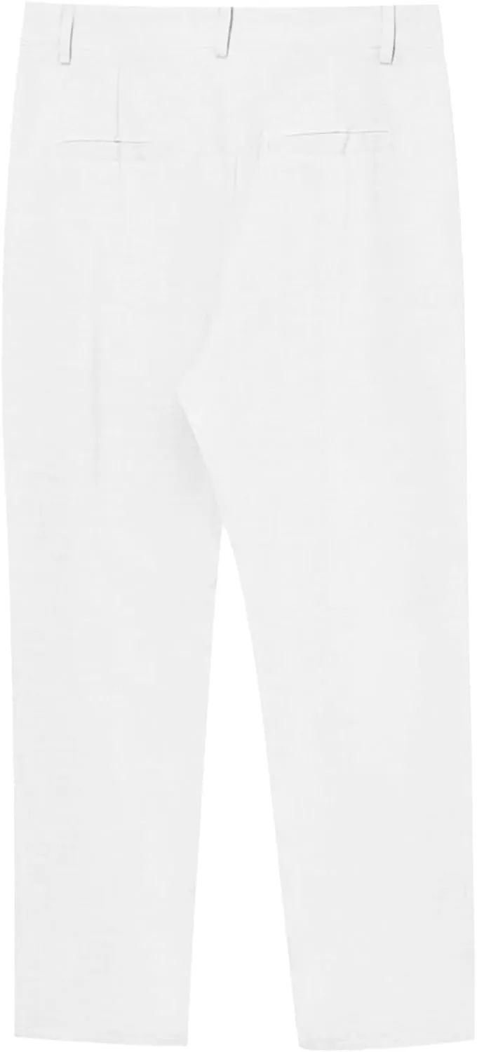 Mens Linen Pants Yoga Beach Loose Fit Casual Pants Lightweight Breathable Elastic Waist Drawstring Baggy Trousers