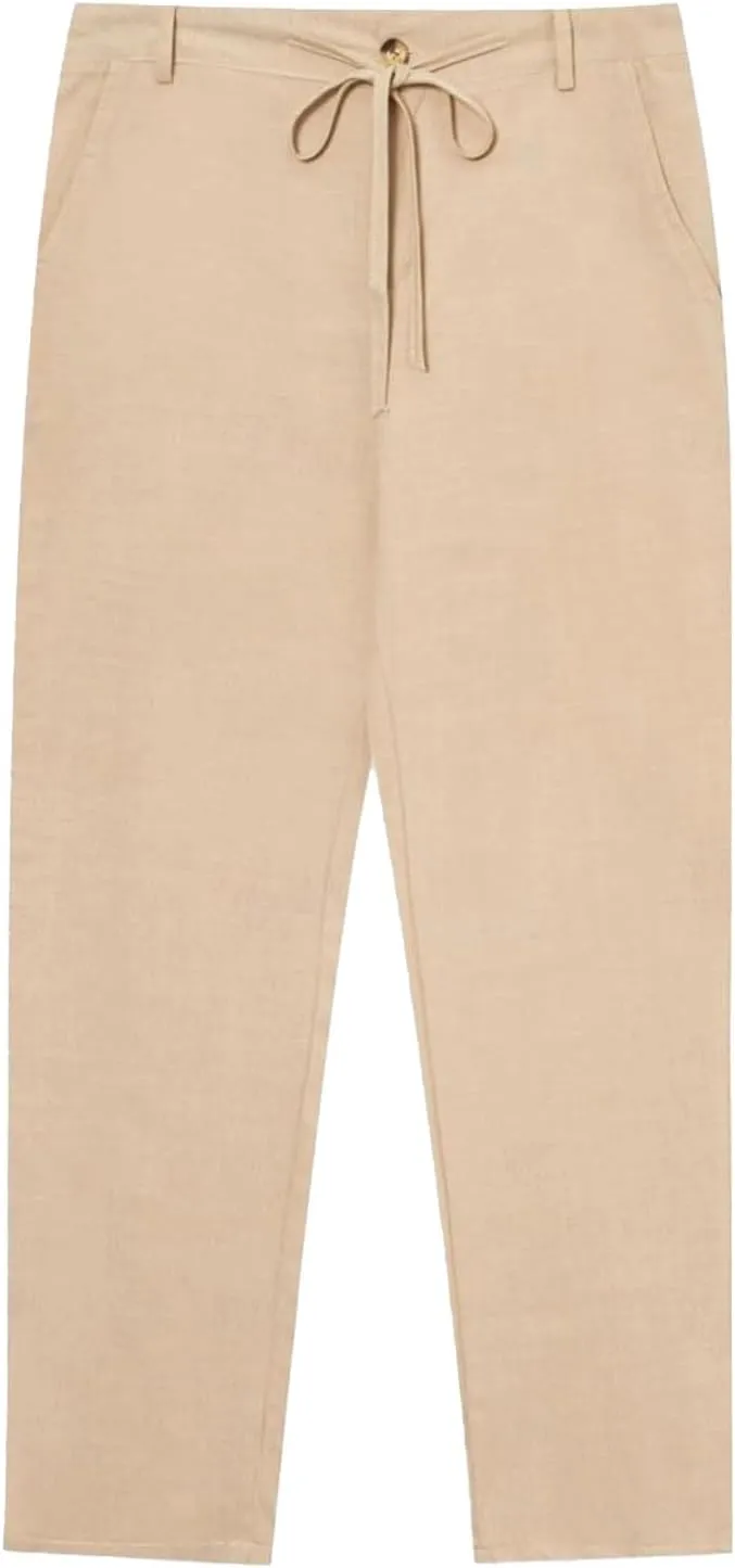 Mens Linen Pants Yoga Beach Loose Fit Casual Pants Lightweight Breathable Elastic Waist Drawstring Baggy Trousers