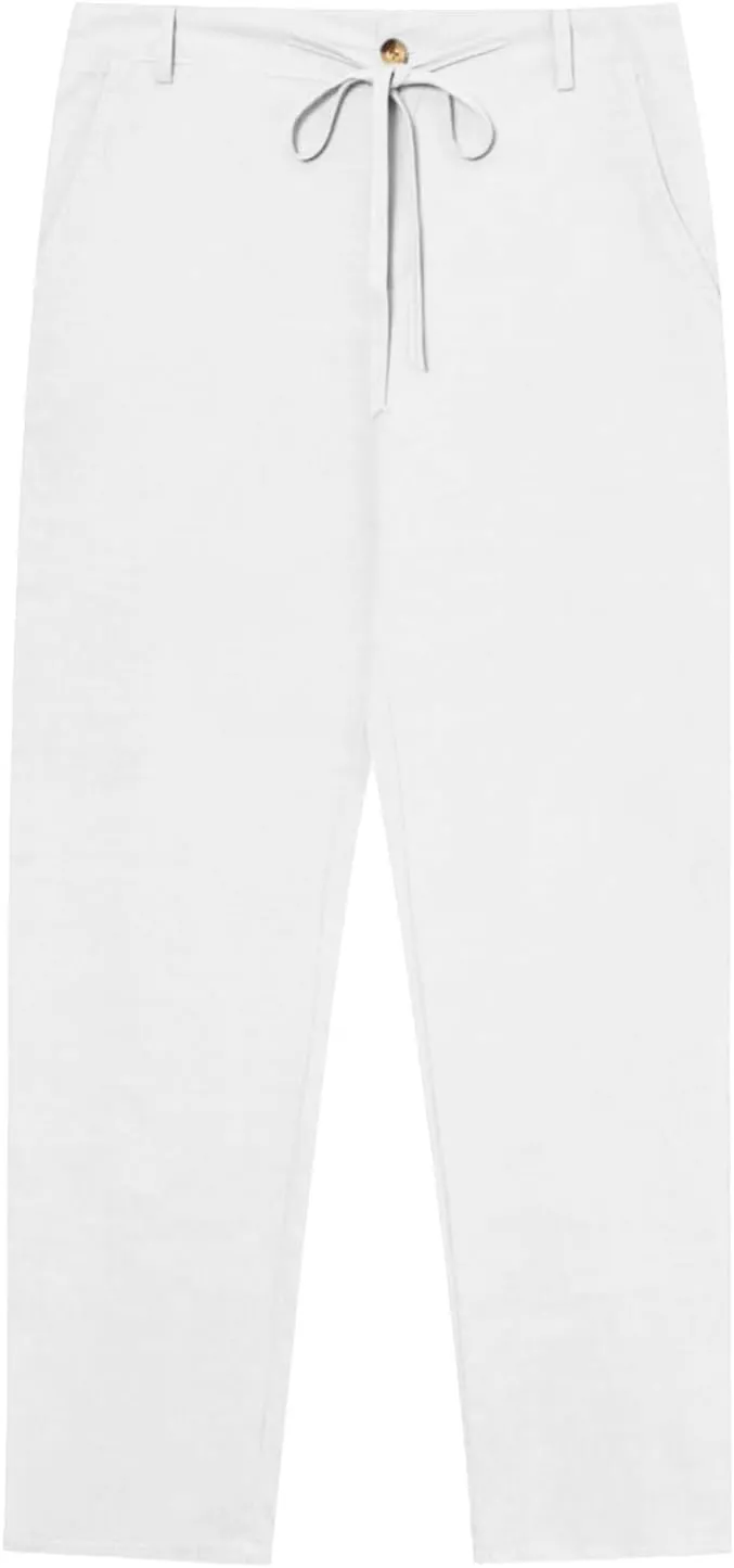 Mens Linen Pants Yoga Beach Loose Fit Casual Pants Lightweight Breathable Elastic Waist Drawstring Baggy Trousers