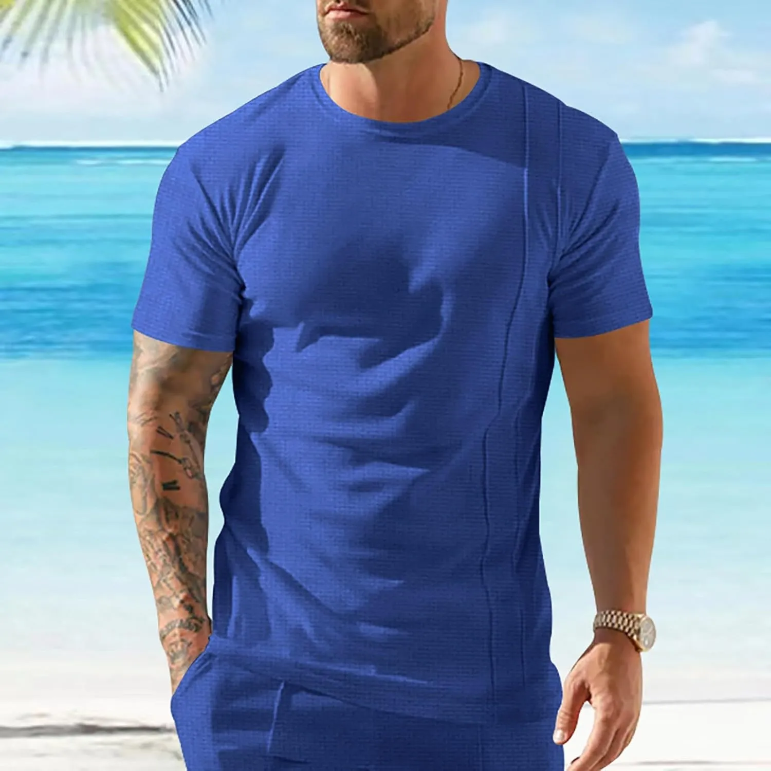 Men's Mesh Sport T Shirt Round Neck Short Sleeve Solid Color Quick Dry Athletic Tee Workout Gym Running Training Casual Top