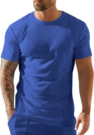 Men's Mesh Sport T Shirt Round Neck Short Sleeve Solid Color Quick Dry Athletic Tee Workout Gym Running Training Casual Top