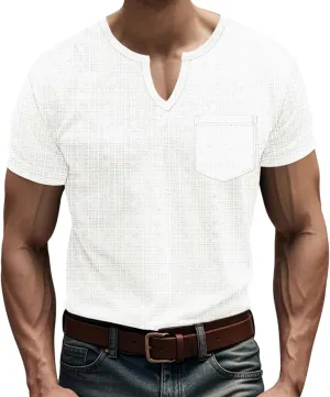 Mens Muscle Slim T Shirt V-Neck Longline Henley Shirt Gym Workout Athletic Tee Shirts Lightweight Stretchy Loose Tops
