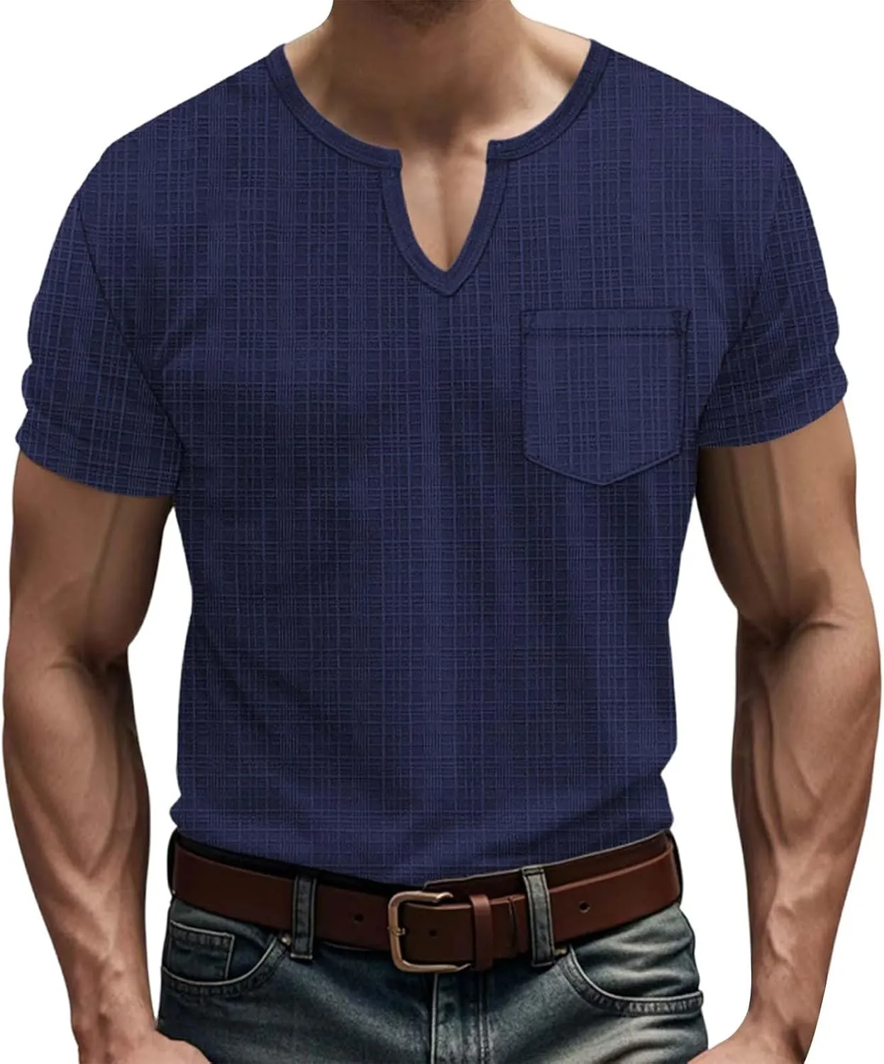 Mens Muscle Slim T Shirt V-Neck Longline Henley Shirt Gym Workout Athletic Tee Shirts Lightweight Stretchy Loose Tops