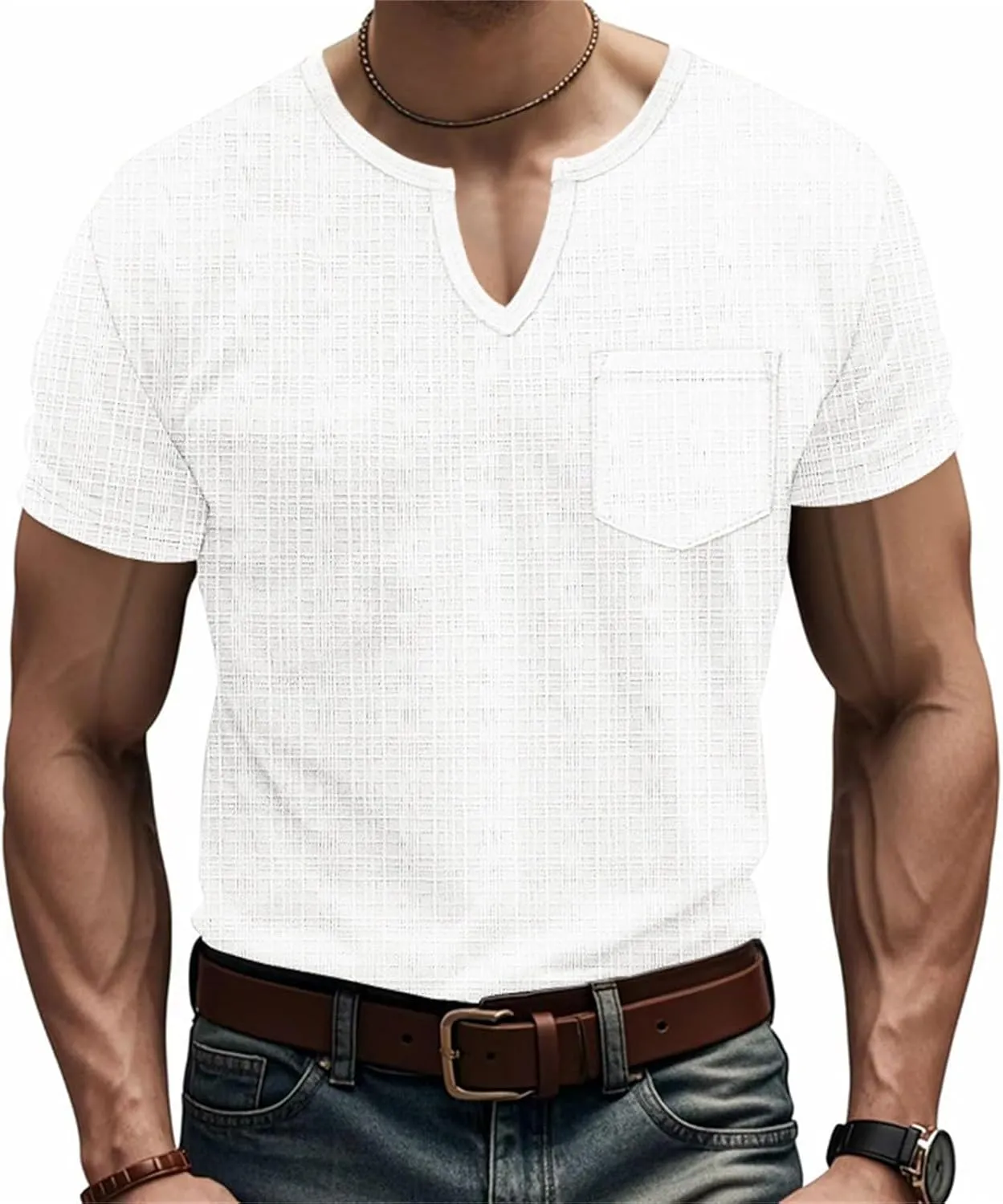 Mens Muscle Slim T Shirt V-Neck Longline Henley Shirt Gym Workout Athletic Tee Shirts Lightweight Stretchy Loose Tops