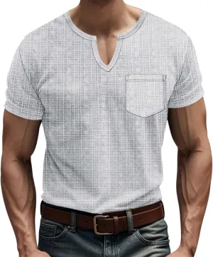 Mens Muscle Slim T Shirt V-Neck Longline Henley Shirt Gym Workout Athletic Tee Shirts Lightweight Stretchy Loose Tops