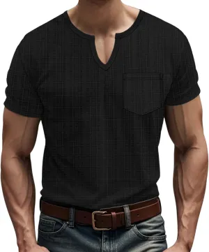 Mens Muscle Slim T Shirt V-Neck Longline Henley Shirt Gym Workout Athletic Tee Shirts Lightweight Stretchy Loose Tops